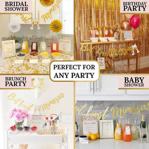 93Pcs Deluxe Mimosa Bar Supplies Decoration Kit - Drink Tray, Mimosa Bar Sign, But First Mimosas Banner & More - Bridal Shower Decorations, Birthd...