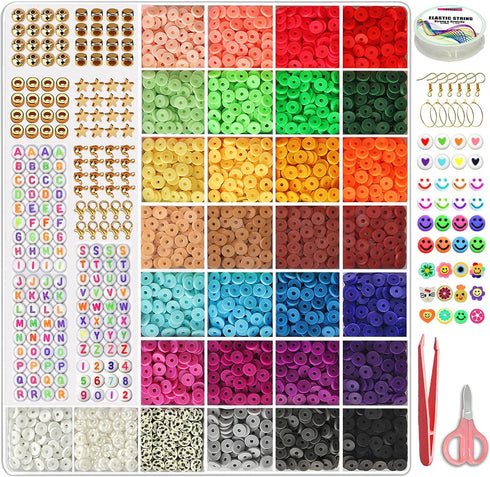 YMSDZHL 7200pcs Clay Bead for Bracelet Making Kit, 30 Colors Spacer Heishi Beads Flat Round Polymer Clay Beads with Jewelry Making Supplies Beads,...