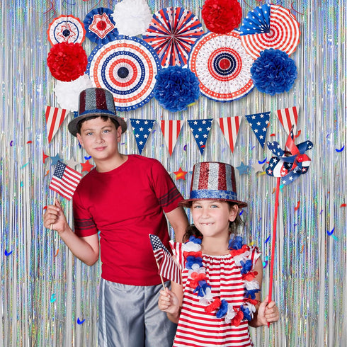 Melsan Foil Curtain, 2 Pack 3.2 ft x 8.2 ft Silver Tinsel Foil Fringe Curtains Backdrop, Sparkle Metallic Foil Curtains for Independence Disco Bac...
