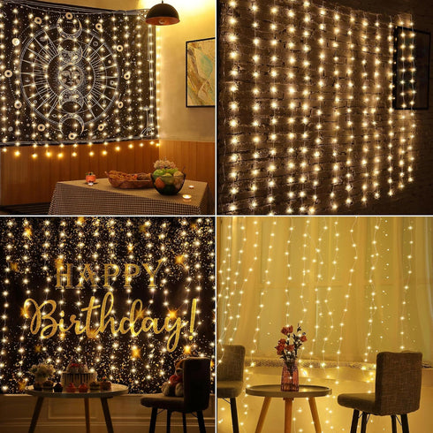 Meonum Curtain Tapestry Backdrop String Lights, Each 13 Strings 6.6 x 5 ft Tapestry Fairy String Light, 8 Modes Window Wall Hanging Light Strings ...