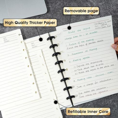 Yoment Discbound Notebook Customizable Spiral Journal Refillable 5 Subject Notebook with Removable Pages 120 Wide Ruled Disc Planner with 6 Binder...
