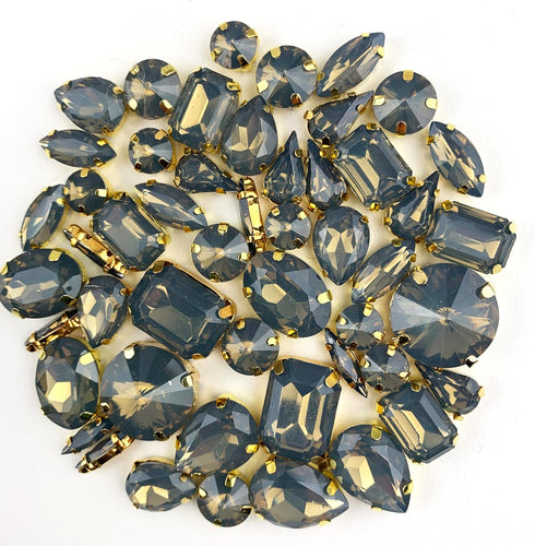 50PC Mix Shape Gray Opal Sew On Crystal Rhinestone Flatback Gold Claw Glass Rhinestone for Clothes&Bags, Shoes,DIY Crafts 8mm~ 18mm...