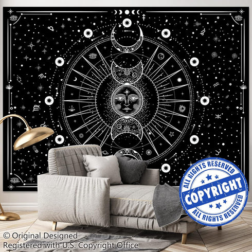 Space Tapestry Wall Hanging Sun Moon Stars Space Psychedelic Tapestries Wall Tapestry for Bedroom Aesthetic Home Wall Dorm Décor...