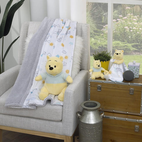 Disney Winnie The Pooh White, Yellow, and Aqua Cloud and Sun Lovey Security Blanket...