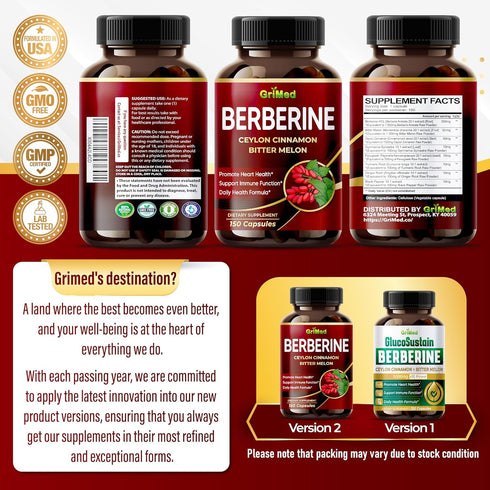 Berberine Supplement 9,500mg with Ceylon Cinnamon Bitter Melon Supports Healthy Immune System - Made in The USA...