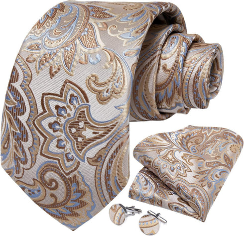 DiBanGu Men's Silk Tie and Pocket Square Woven Formal Tie Cufflink Set Solid Neckties...