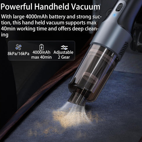 Car Vacuum, Small Car Vacuum Cordless Rechargeable with 16000PA High Powerful Suction Mini Handheld Vacuum Portable Lightweight Hand Held Vacuum C...