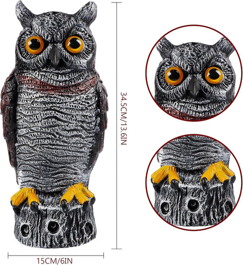 Hausse Fake Owl Decoy Bird Scarecrow Sculpture, 13.6 Inch Plastic Horned Owl Bird Deterrents, Garden Protectors, Nature Enemy Pest Repellent for O...