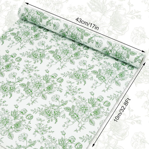 JarThenaAMCS Floral Wrapping Paper Mini Roll 17in x 32.8Ft Green White Flowers Gift Wrap Paper Chinoiserie Paper for Birthday Wedding Baby Shower ...