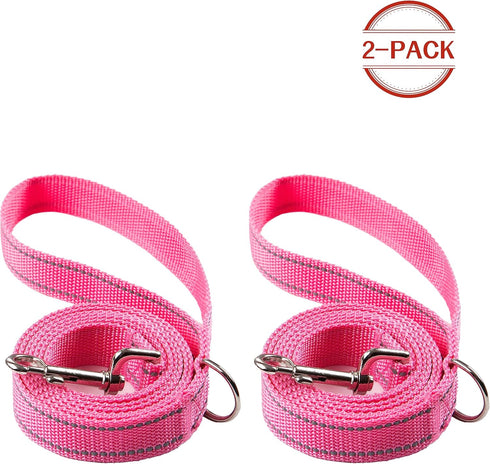 2-Pack 6FT Reflective Dog Leash for Large&Medium and Small Dogs, Strong and Durable Nylon Leashes for Walking and Training, 6 Foot Dog Leash with ...