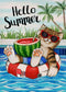 Hello Summer Cat Watermelon Beach Coastal Decorative Garden Flag, Ocean Nautical Yard Outside Decoration Outdoor Small Decor 12x18...
