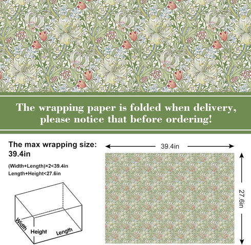 JarThenaAMCS 6 Sheet Vintage Floral Wrapping Paper -Not Roll- Green Flower Gift Wrap Paper Folded Flat DIY Art Craft Paper for Birthday Baby Showe...
