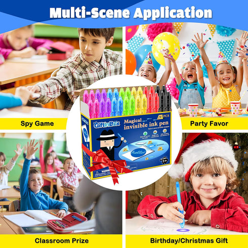 GIFTINBOX Invisible Ink Pen, 28PCS Spy Pen for Kids with UV Light Magic Marker for Secret Message, Birthday Party Favors for Kids, Classroom Prize...