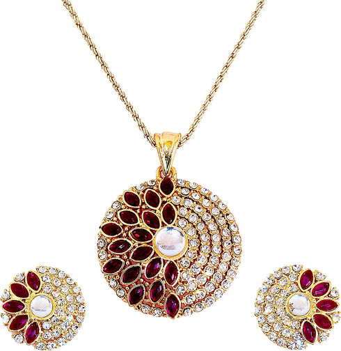 Touchstone gold tone Indian bollywood marquise shaped faux amethyst Kundan look jewelry pendant set...