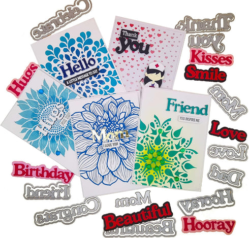 Alinacutle 22PC Word Metal Die Cut, Sentiments Diecut Greeting Die Good Wishes Paper Craft Cutting Dies,Scrapbooking Cutting,DIY Card Metal Punch ...