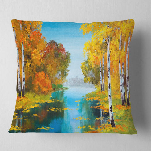 Designart Birch Forest Near The River' Landscape Printed 16 in. x 16 in...