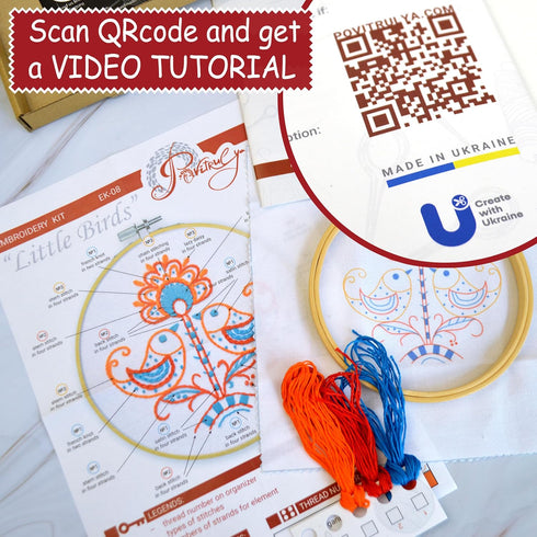 Povitrulya Embroidery Kit for Beginners 'Birds' - Fun Starter Kit for Hand Embroidery...