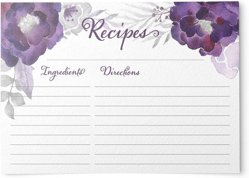 Floral Recipe Cards from Dashleigh, 48 Cards, 4x6 inches, The Gift Collection, Water-Resistant and Double-Sided (Violet Purple)...