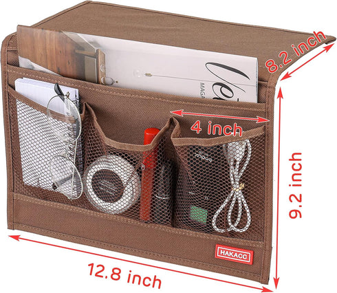HAKACC Bedside Organizer, Bedside Storage Caddy Organizer with Hanging Pocket, Remote Holder for Bed Accessories, Brown...