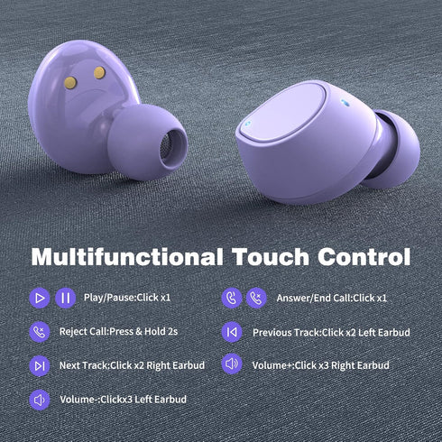 5.2 Bluetooth Headphones for Apple iPhone 15 14 Plus 13 Pro Max iPad, Small Ear Buds True Wireless Earbud Touch Control Earphone for Samsung S24 S...