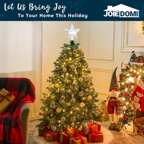 Joiedomi Christmas Silver Star Tree Topper Lighted with Projector, Built-in LED Rotating Lights, 3D Glitter Xmas Decorations for Party Holiday Ind...
