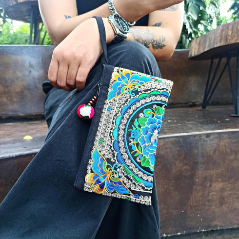 Smartphone Wristlet Bag - Handmade Embroidered Boho Clutch Wallets Purses...