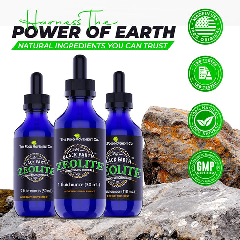 Black Earth Zeolite with Humic Fulvic Acids Trace Minerals for Adults and Kids for Detox, Gut Health and Immune Support - 1oz Liquid Drops Supplem...