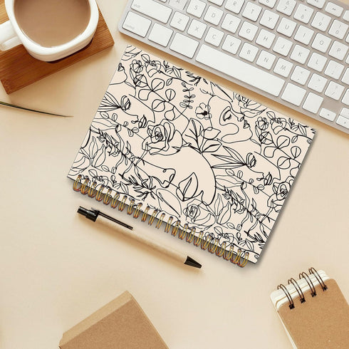 Boho Abstract Minimalist Woman Face Line Flower Floral Spiral Notebook,Laminated Hard Cover,College Ruled 5.5×8.3 Inches,Journal Notebooks for Jou...