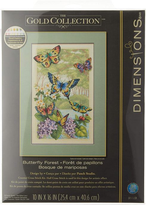 Dimensions Gold Collection Counted Cross Stitch Kit, Butterfly Forest, 14 Count Ivory Aida, 16'' x 10''...
