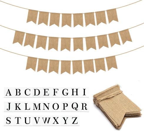WATINC 26 Pack DIY Burlap Banner Set Include Letter Stencil, Design Swallowtail Flags for Kids and Adults, Handwriting Banner for Birthday and Ind...