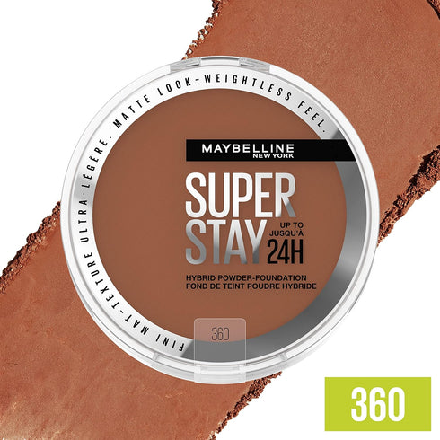 Maybelline Super Stay Up to 24HR Hybrid Powder-Foundation, Medium-to-Full Coverage Makeup, Matte Finish, 360, 1 Count...