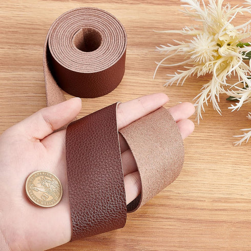 GORGECRAFT Brown Leather Strap 1.5 Inch Wide 79 Inch Long Lychee Pattern Leather Belt Strips Wrap Single Sided Flat Cord for DIY Crafts Projects C...