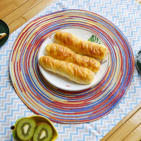 Round Placemat for Dining Table, Each Set of 4 Woven high Temperature Resistant Non-Slip Kitchen Counter Mats, Diameter 14 Inches BBQ, Christmas P...