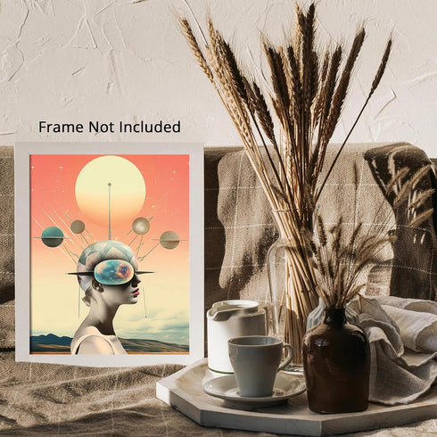 Posterizer 1 pcs-sci-fi woman in the sunset- surreal collage-Astronomy & Celestial Art-Abstract & Modern Art-Gift for Art Lovers-Decor for Home & ...