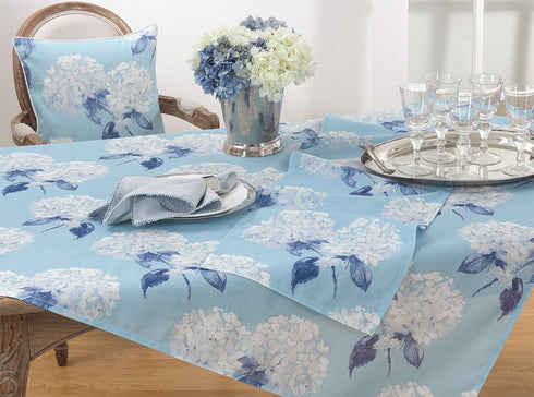 Saro Lifestyle Printed Hydrangea Table Runner, Aqua, 16" x 72"...
