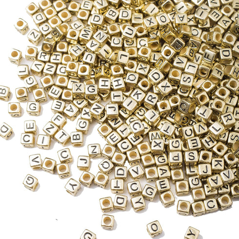 ToBeIT 1000Pcs Letter Beads Gold Letter Bead Acrylic Alphabet A-Z Cube Beads for Jewelry Making, Bracelets, Necklaces...