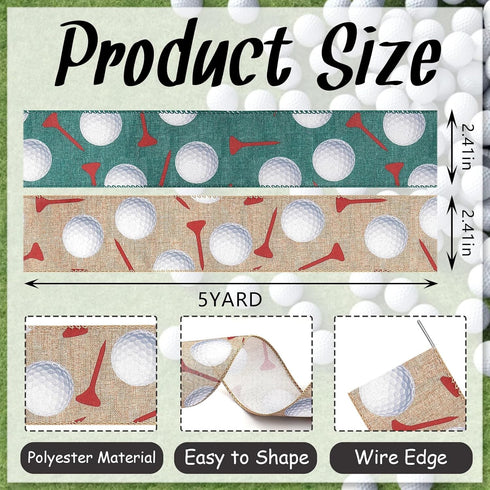 Golf Ball Wired Edge Ribbon Golf Themed Ribbon for Wreath Bows DIY Crafts Golf Tees Ribbon Sports Ball Burlap Ribbon for Wrapping Cheerleaders Par...