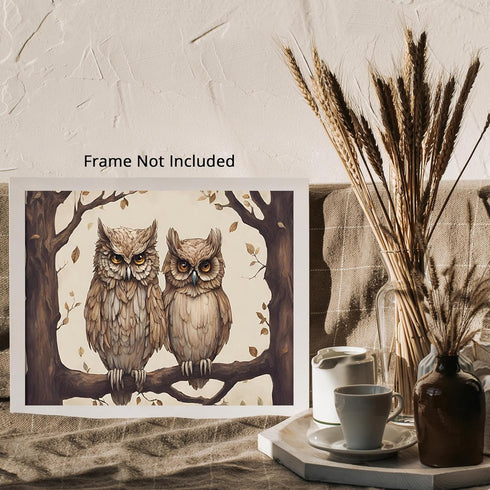 Posterizer 1 pcs- Two brown owls sitting on a tree print-Art for Animal Lovers-Floral Botanical Art- Gift for Men Women Entrepreneur Teens-Decor f...