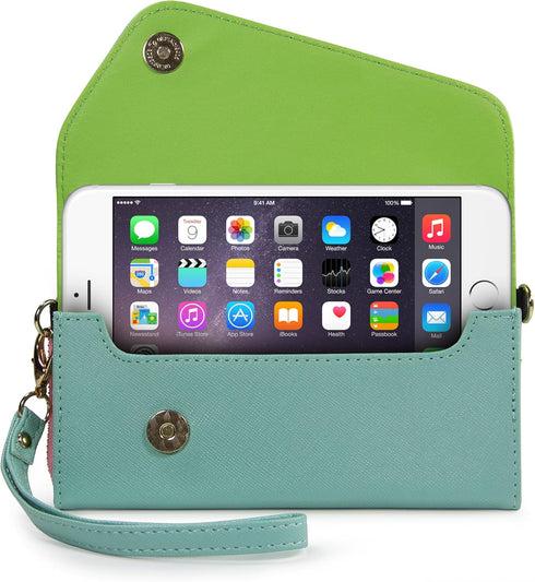 Clutch Wallet with Wristlet and Crossbody Strap for Smartphones or Phablets up to 5.7 Inch - Carrying Case - Frustration-Free Packaging - Teal and...