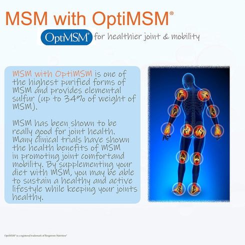 Doctor's Best MSM with OptiMSM, Joint Support, Immune System, Antioxidant and Protein-Building Role, Non-GMO, Gluten Free, 1000 mg, 180 Veggie Cap...