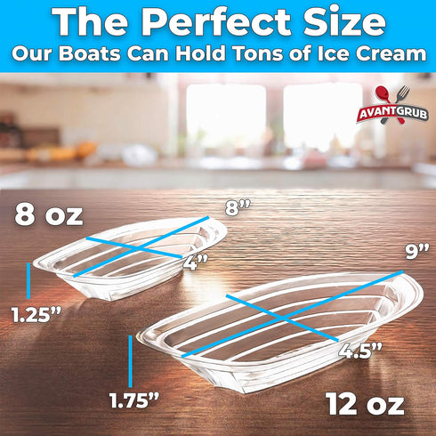 Avant Grub Super Fun, Recyclable 8oz Plastic Banana Split Boats 50 Pack. Durable, Disposable Ice Cream Sundae Dishware Bowl. Perfect Plastic Cups ...