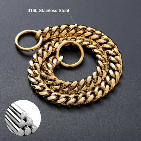 Chain Dog Collar 18K Gold Cuban Link Dog Chain 15MM 10MM Thick Chain Collar Metal Stainless Steel Heavy Duty Slip Dog Collars for Small Dogs (14",...