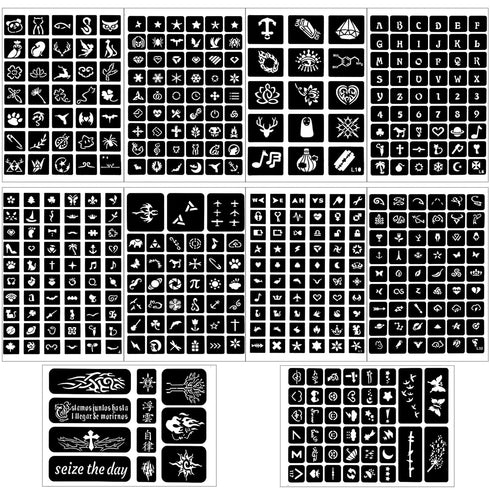 Konsait 629pcs Temporary Tattoos Stencils, Girls and Boys Glitter Tattoo Kit Templates Face Paint Stencils Body Art Stencil Stickers Pack for Adul...