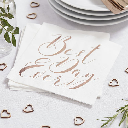 Ginger Ray Best Day Ever Rose Gold Paper Napkins Pack Of 20 - Beautiful Botanics...