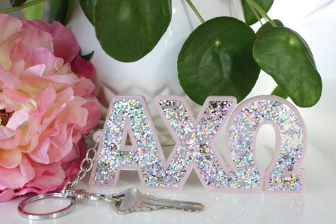 Alpha Chi Omega Glitter Sorority Keychain...