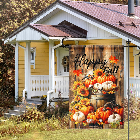 Happy Fall Pumpkin Welcome Garden Flag, Autumn Garden Double Sided Flag Pumpkin Patch Maple Leaf House Yard Outdoor Small Flag Farmhouse Thanksgiv...