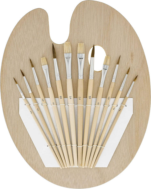 U.S. Art Supply 12-Piece Artist Paint Brush Set with 9" x 12" Wood Painting Palette - 12 Premium Round & Flat Bristle Paintbrushes - Fun Kids, Adu...