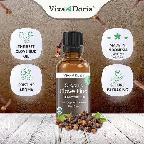 Viva Doria 100% Pure Clove Bud Essential Oil, Undiluted, USDA Certified Organic, Food Grade, 30 mL (1 Fluid Ounce)...