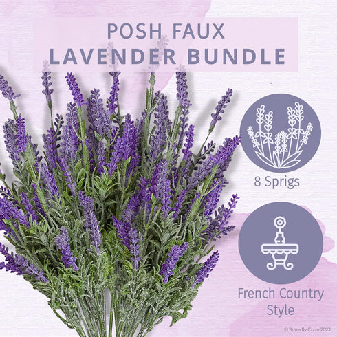 Butterfly Craze Lifelike Artificial Lavender Plants - Perfect for Crafting, Home Decor, and Weddings, Pair with Fake/Dried Flowers Like Purple Ros...
