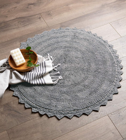 DII Crochet Collection Reversible Bath Mat, Round, 27.5" Diameter, Gray...